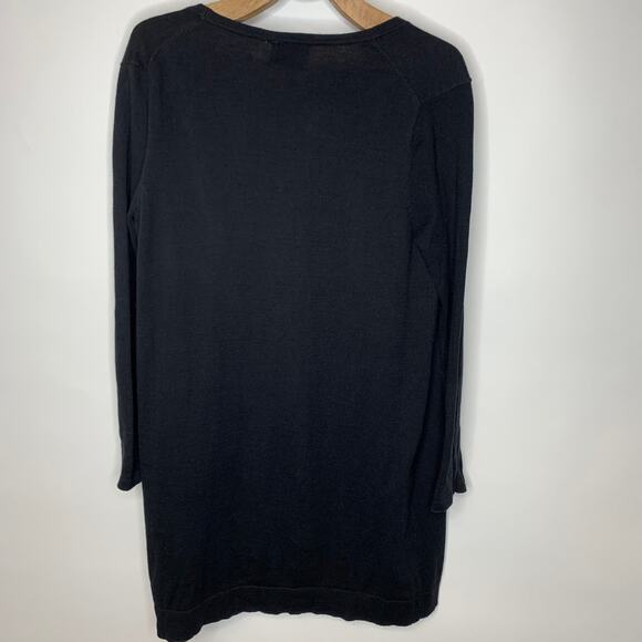 Qi Cashmere Black Open Front Cardigan Sz Petite Medium - Picture 2 of 8